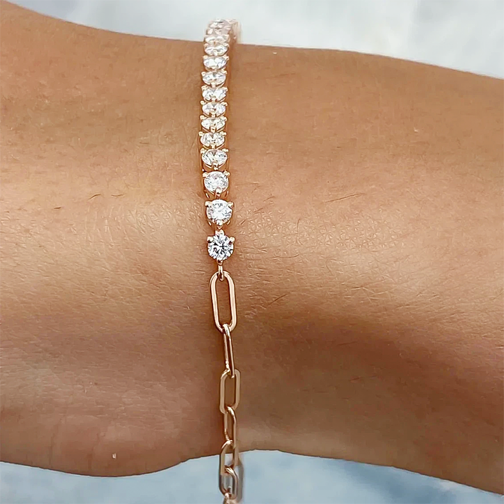 Martini Set Round Cut Natural IGI Diamond Tennis Chain Bracelet 14k Rose Gold - Image 2 - GEMHUB & CO.