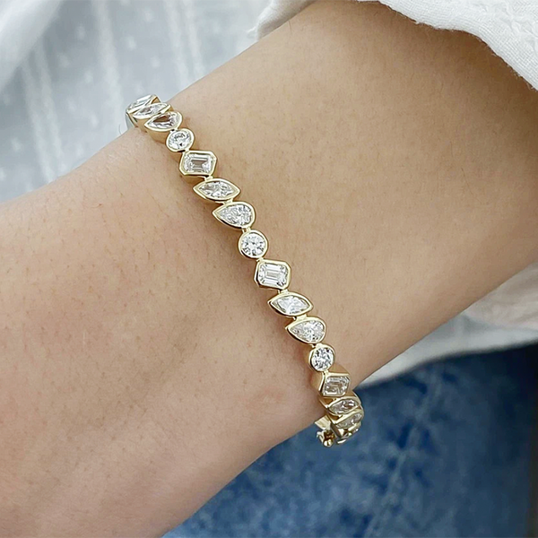 Multi Shapes Lab-Grown/CVD Diamond Bezel Set Tennis Bracelet 14k Yellow Gold - Image 4 - GEMHUB & CO.