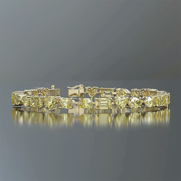 14k Gold Fancy Yellow Lab-Grown Diamond Multi Cut Women's Tennis Bracelet - Image 2 - GEMHUB & CO.