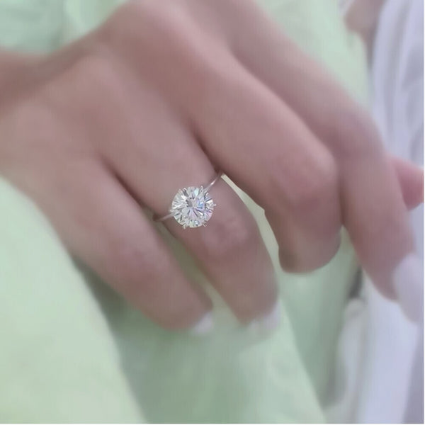 Certified 3.70 Ct White Moissanite Solitaire Statement Ring 18K Gold Plated