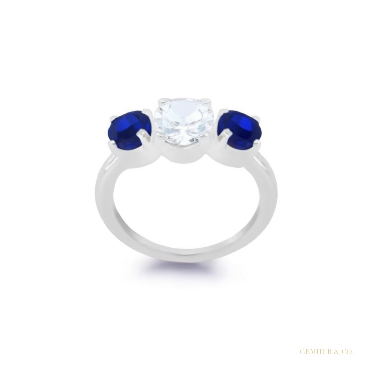 Certified 1.00 ct DEW White Moissanite Ring with Sapphire Accents – Labor Day Gift 18K 18K Gold Plated – white background main image