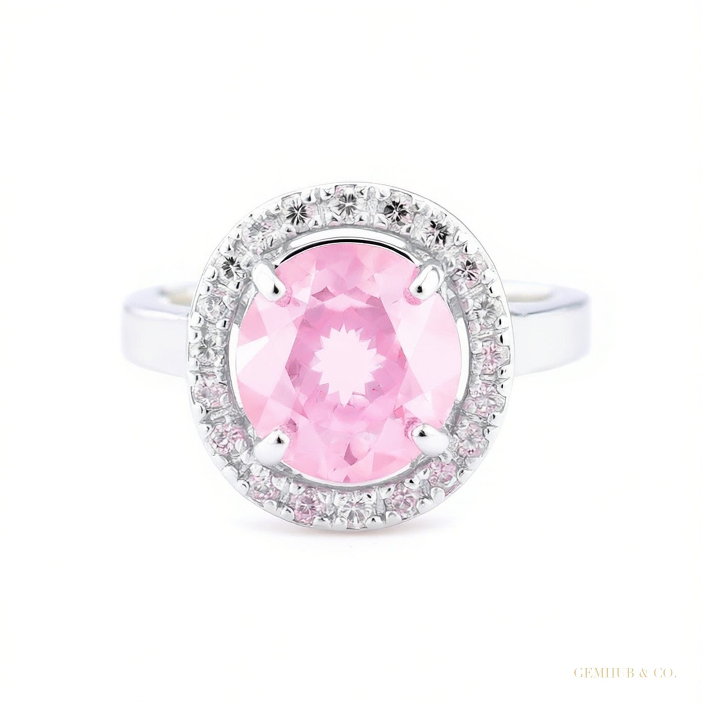Certified 1.2 ct DEW Pink Moissanite Ring in Gift for Her Love 18K Gold Plated – white background main image