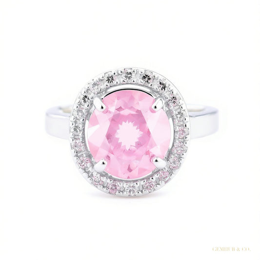 Certified 1.2 ct DEW Pink Moissanite Ring in Gift for Her Love 18K Gold Plated – white background main image