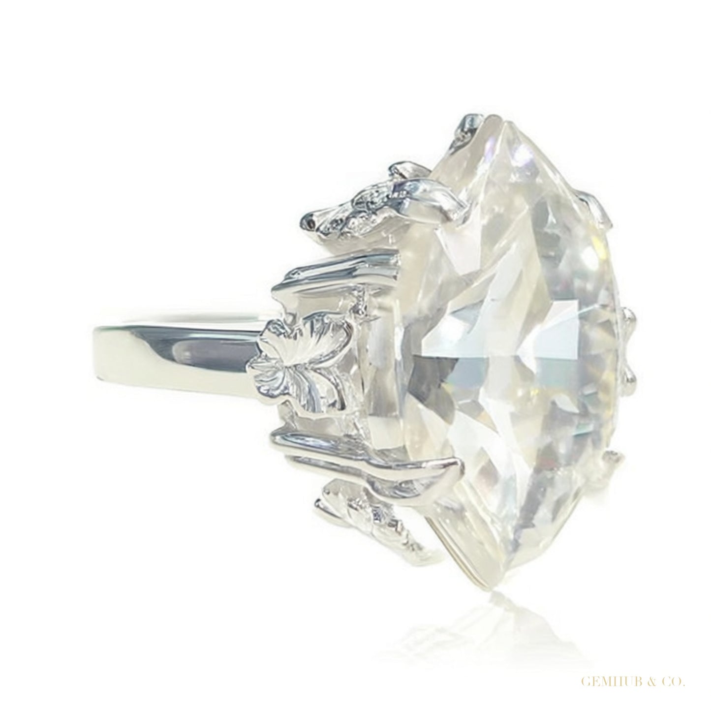 Certified 11.30 ct DEW Oval Cut White Moissanite Solitaire Ring In 18K Gold Plated Verm 18K Gold Plated – white background main image