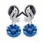 Certified 15 ct DEW Blue Moissanite Solitaire Round Cut Earring In Gold Vermeil