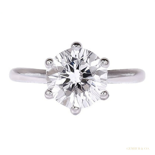 Certified 2.20 ct DEW Emerald Cut White Round Moissanite Solitaire Ring in 18K Gold Plated – white background main image