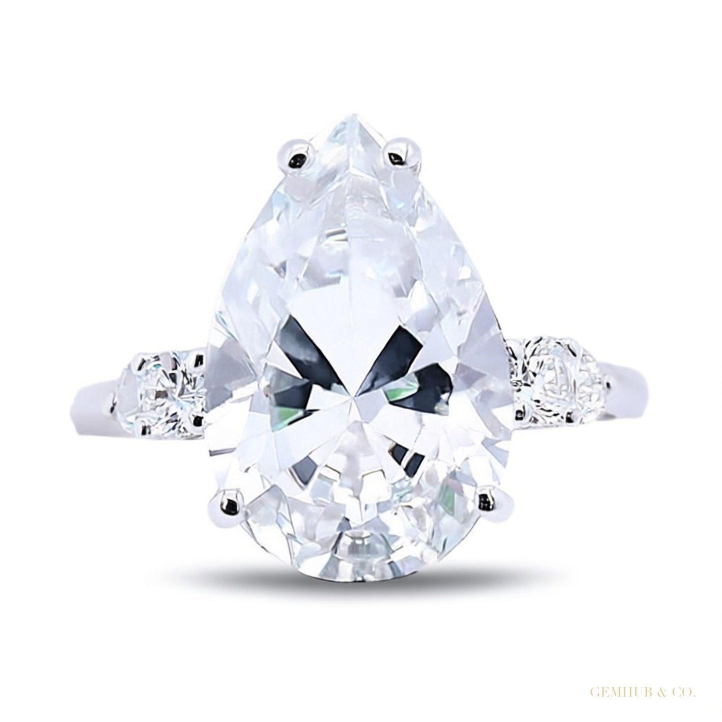 Certified 2.50 ct DEW Pear Cut White Moissanite Solitaire Ring In 18K Gold Plated Verme 18K Gold Plated – white background main image