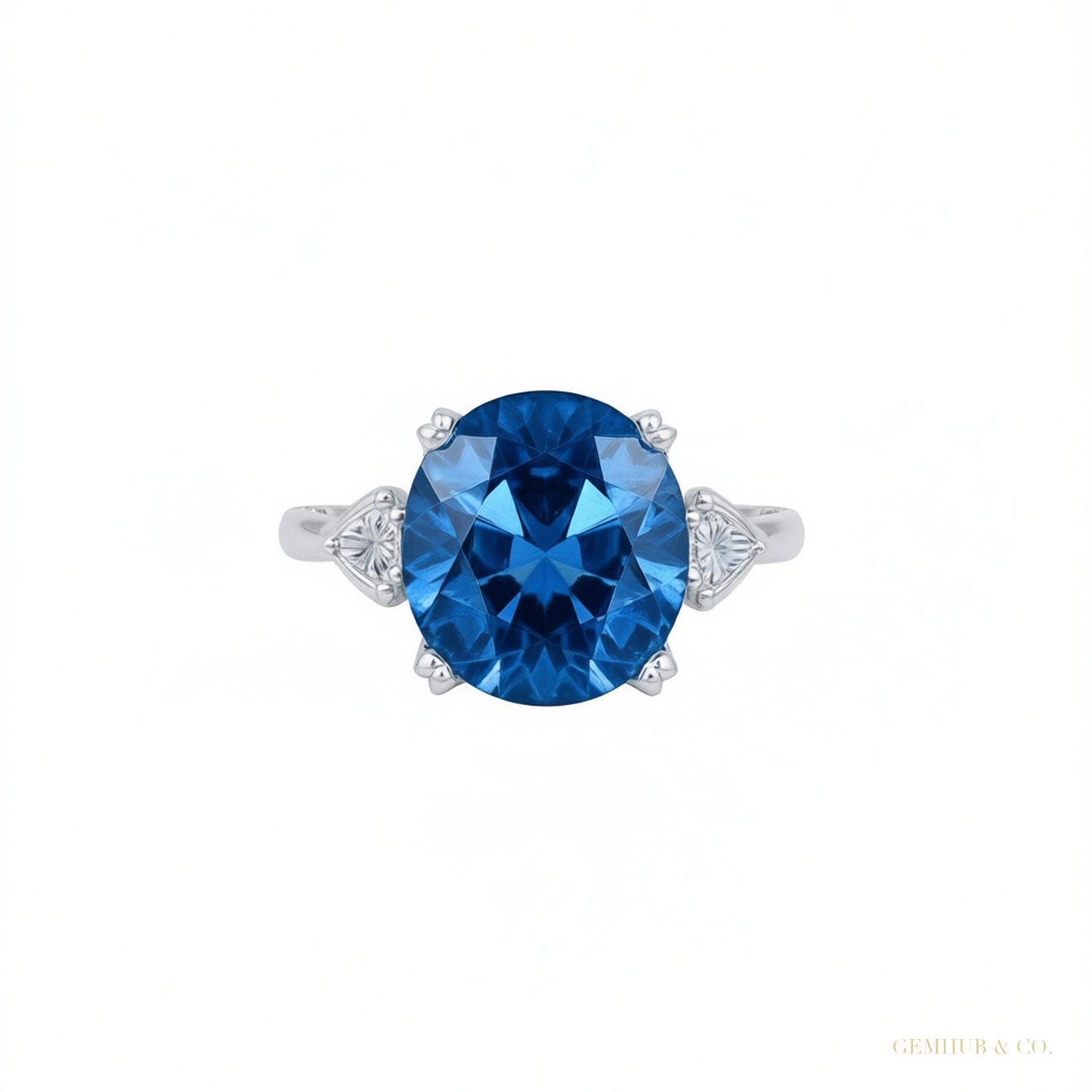 Certified 2.80 ct DEW Round Cut Blue Moissanite Solitaire For Engagement Ring 18K Gold P 18K Gold Plated – white background main image