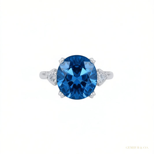 Certified 2.80 ct DEW Round Cut Blue Moissanite Solitaire For Engagement Ring 18K Gold P 18K Gold Plated – white background main image