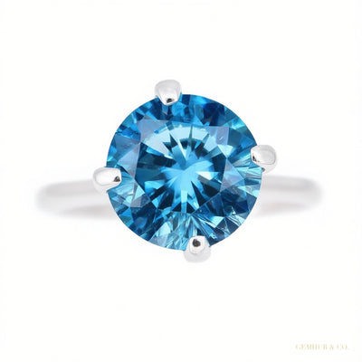 Certified 2.80 ct DEW Round Cut Blue Solitaire Moissanite Ring In Gold Vermeil