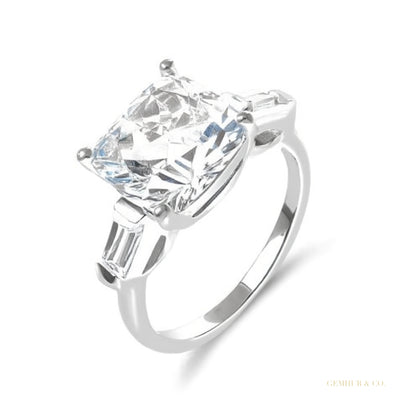 Certified 4.10 ct DEW Cushion Cut Moissanite Ring in for Women 18K Gold Plated