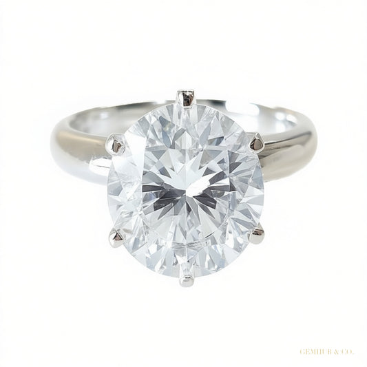 Certified 4.60 ct DEW Round Cut White Moissanite Solitaire Statement Ring In 18K Gold P 18K Gold Plated – white background main image