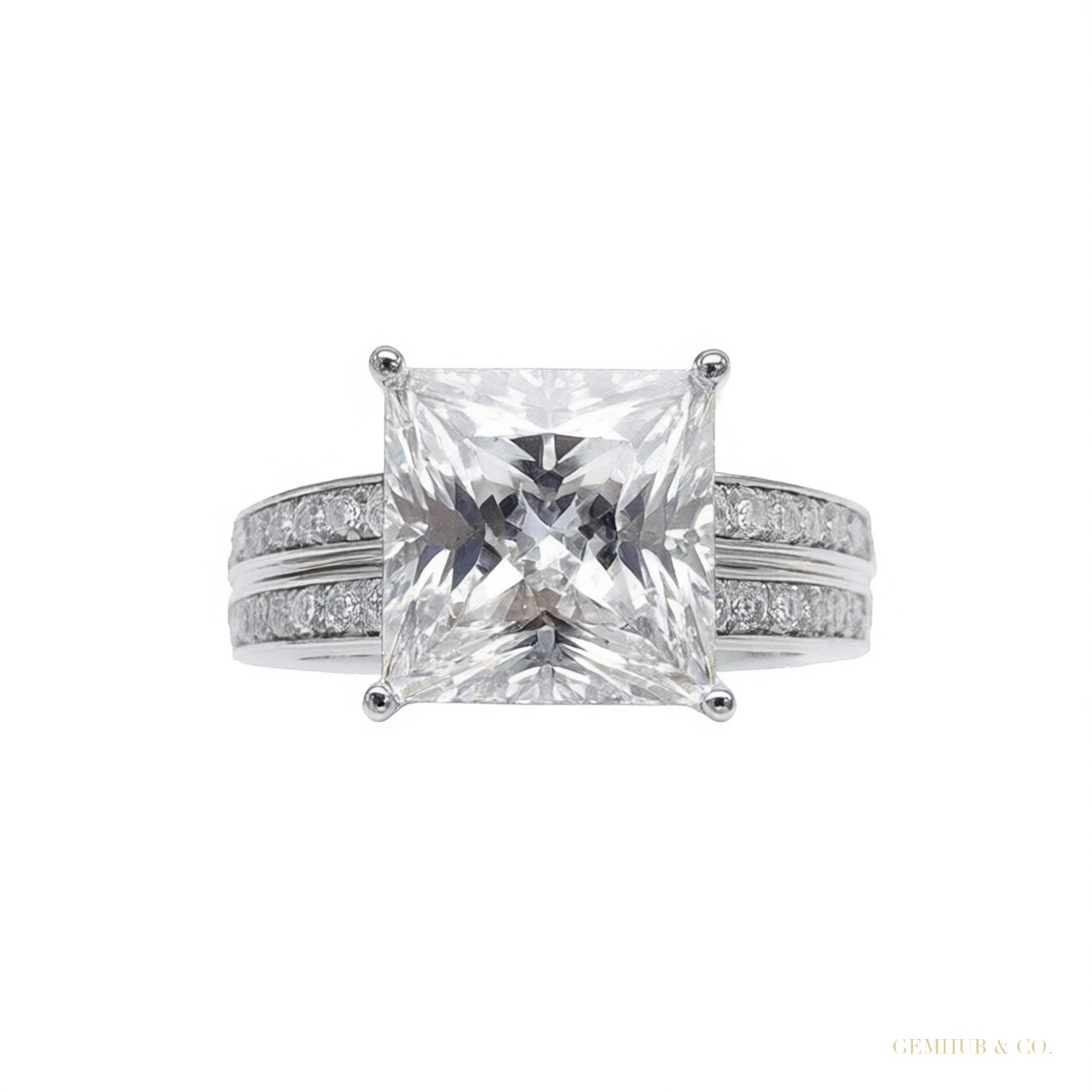 Certified 4.90 ct DEW White Princess Cut Moissanite Ring For Women 18K Gold Plated Verm 18K Gold Plated – white background main image