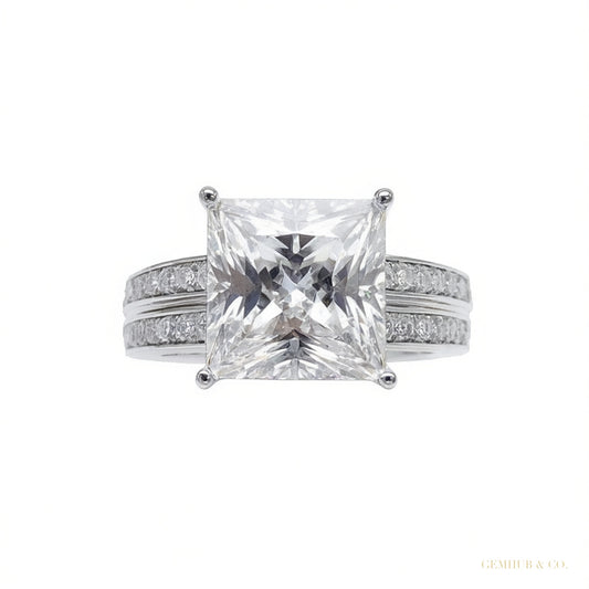 Certified 4.90 ct DEW White Princess Cut Moissanite Ring For Women 18K Gold Plated Verm 18K Gold Plated – white background main image