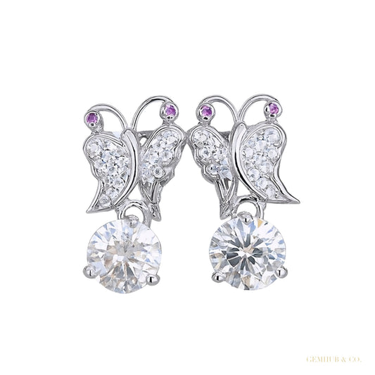 Certified 5.00 ct DEW Moissanite Solitaire Butterfly Studs earrings Gold Vermeil – white background main image