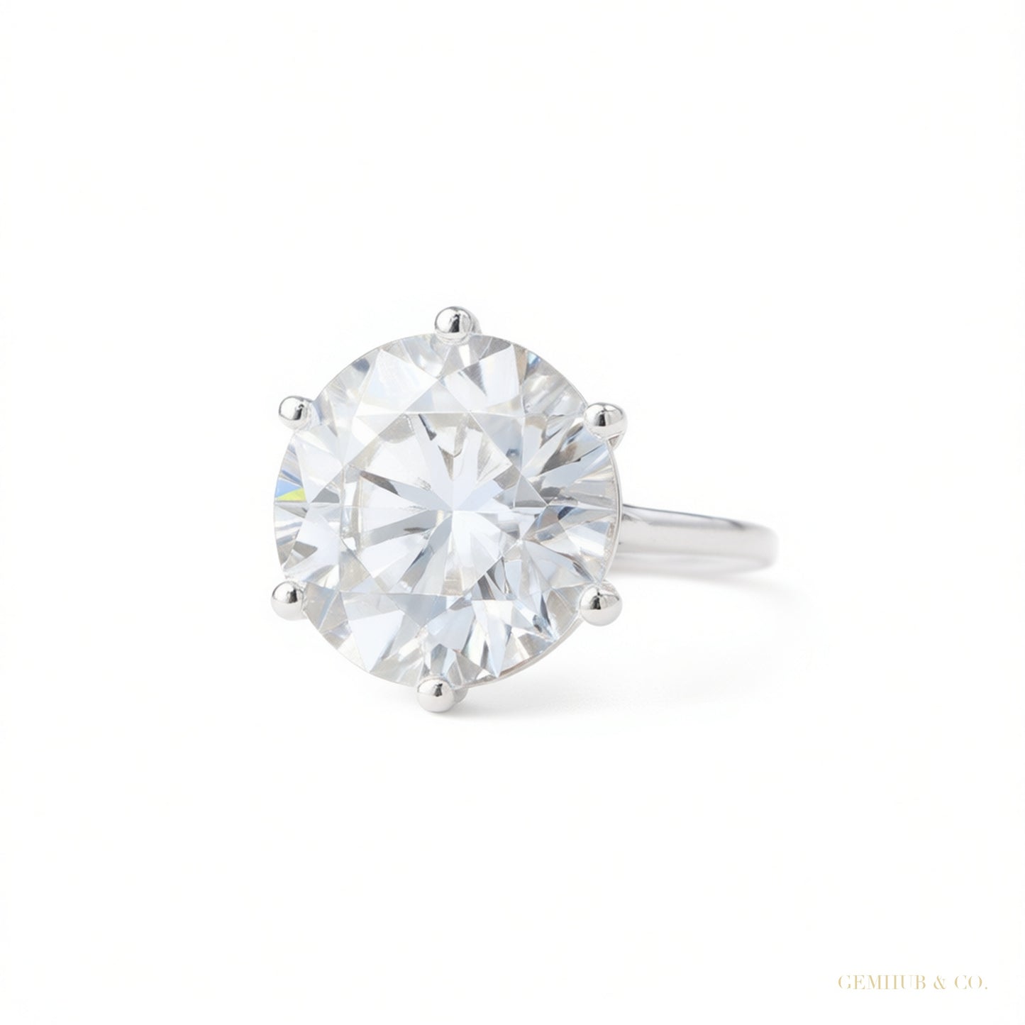 Certified 5.50 ct DEW White Round Cut Solitaire Moissanite Gold Vermeil Ring – white background main image