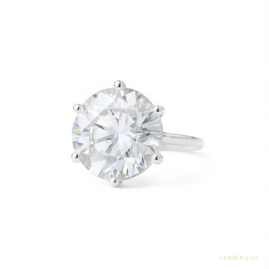 Certified 5.50 ct DEW White Round Cut Solitaire Moissanite Gold Vermeil Ring – white background main image