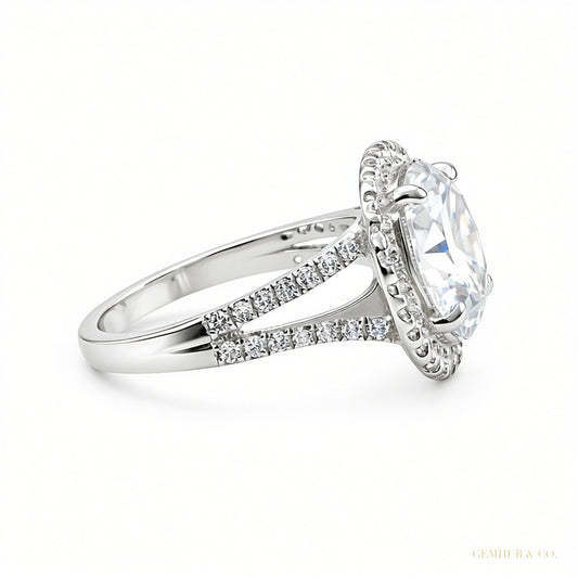 Certified 5.90 ct DEW Round Cut White Moissanite Solitaire Ring In Gold Vermeil – white background main image