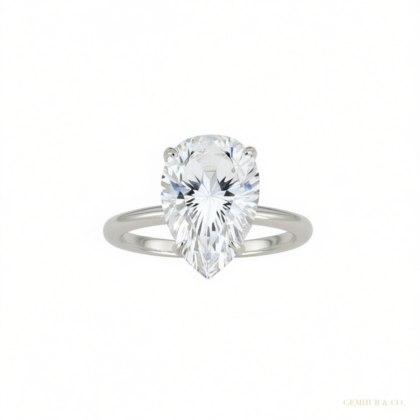 Certified 3.45 ct DEW Pear Cut Moissanite Solitaire Ring in Gift 18K Gold Plated – white background main image