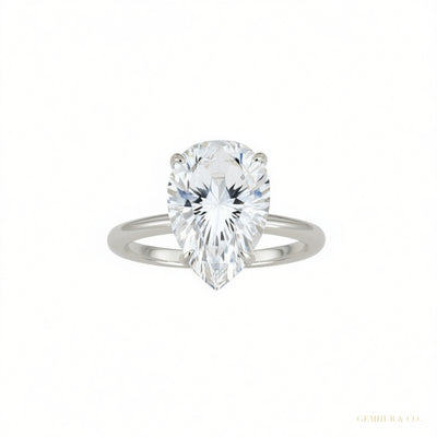 Certified 3.45 ct DEW Pear Cut Moissanite Solitaire Ring in Gift 18K Gold Plated