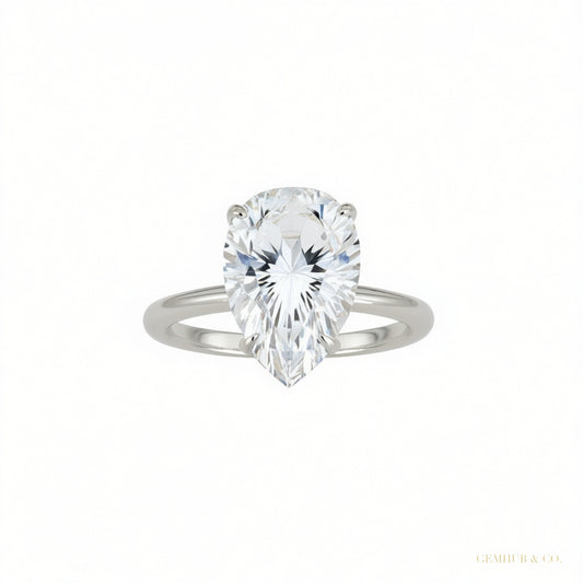 Certified 3.45 ct DEW Pear Cut Moissanite Solitaire Ring in Gift 18K Gold Plated – white background main image