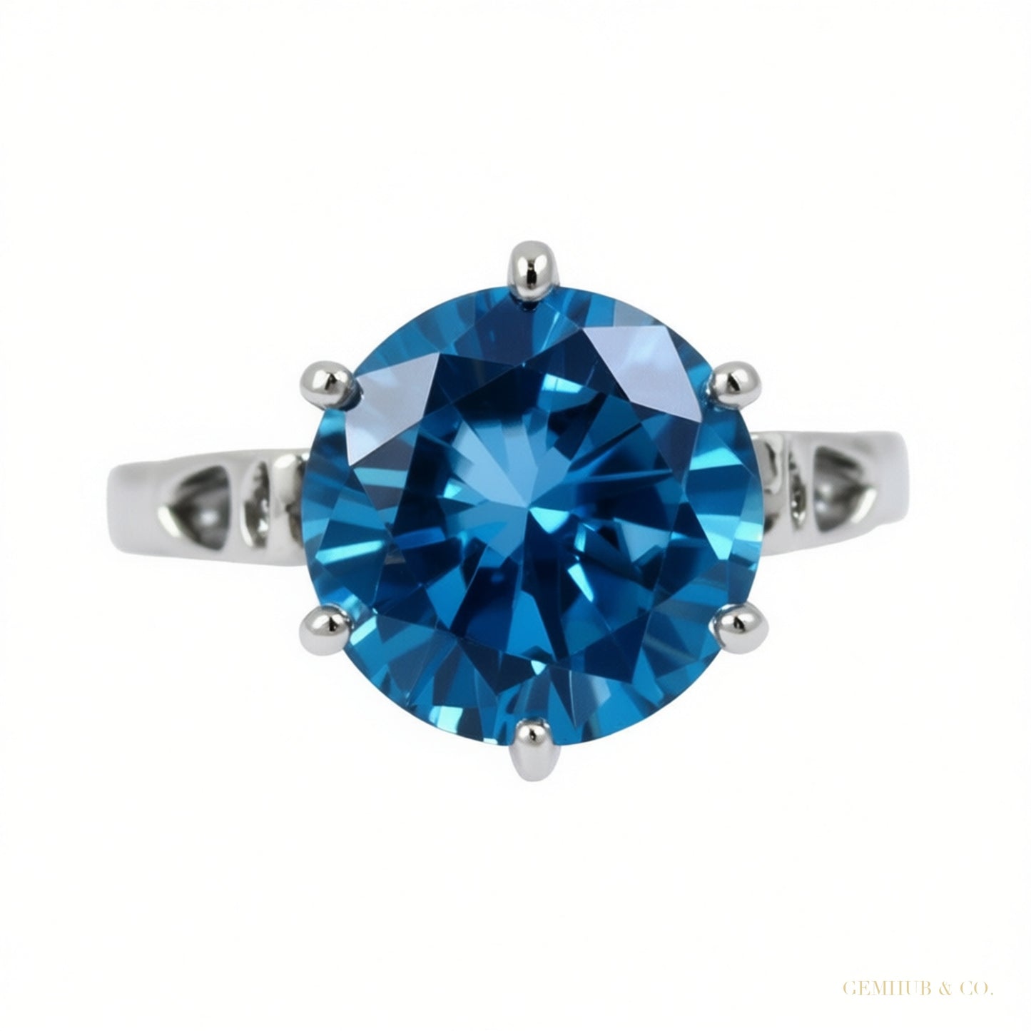 Certified 7.25 ct DEW Blue Moissanite Solitaire Ring in for Love 18K Gold Plated – white background main image