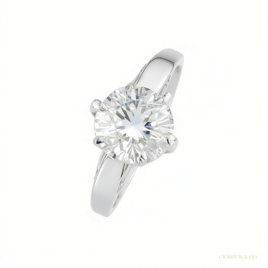 Certified 7.30 ct DEW Round Cut Moissanite Ring in for Women 18K Gold Plated – white background main image