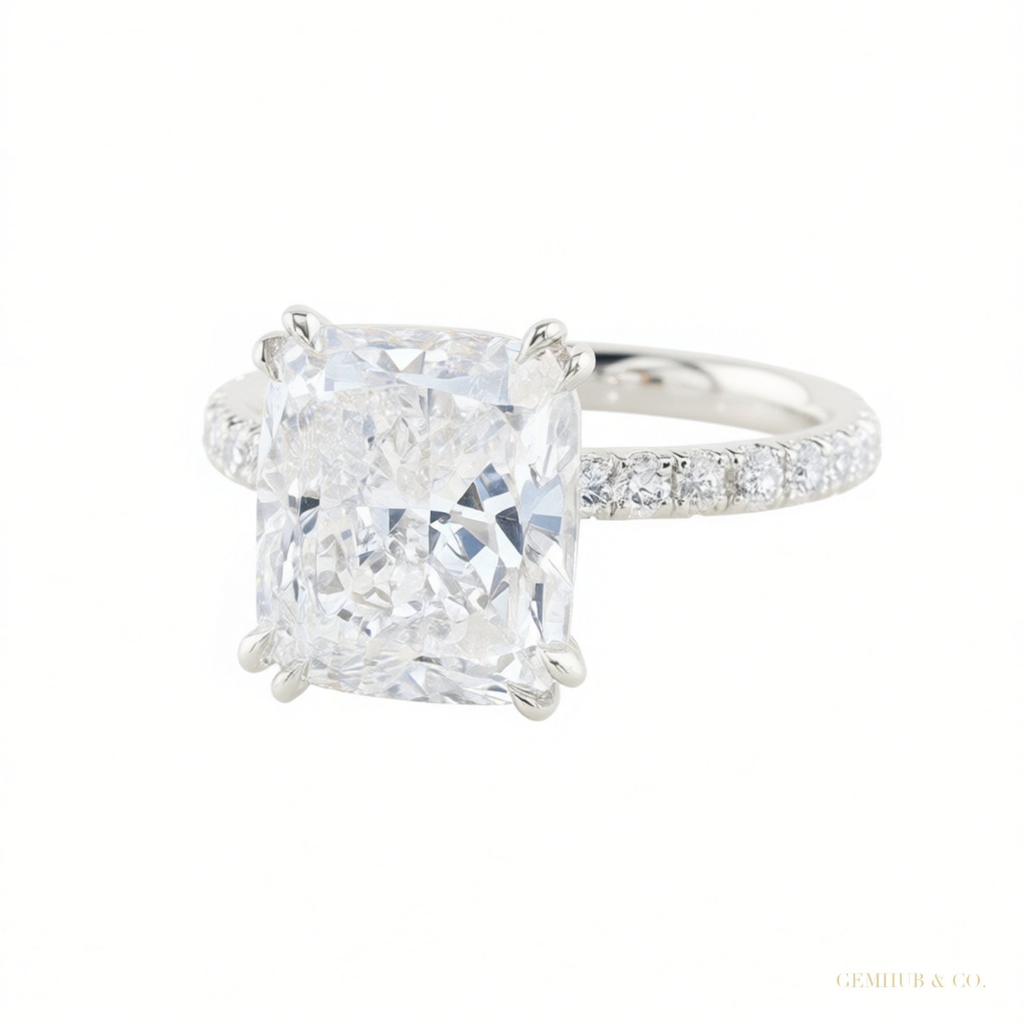 EGL Certified 4 ct DEW Cushion Cut White Moissanite Ring 18K Gold Plated – white background main image