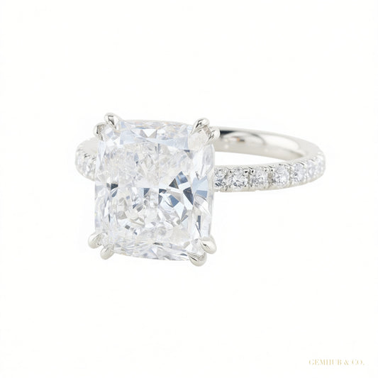 EGL Certified 4 ct DEW Cushion Cut White Moissanite Ring 18K Gold Plated – white background main image