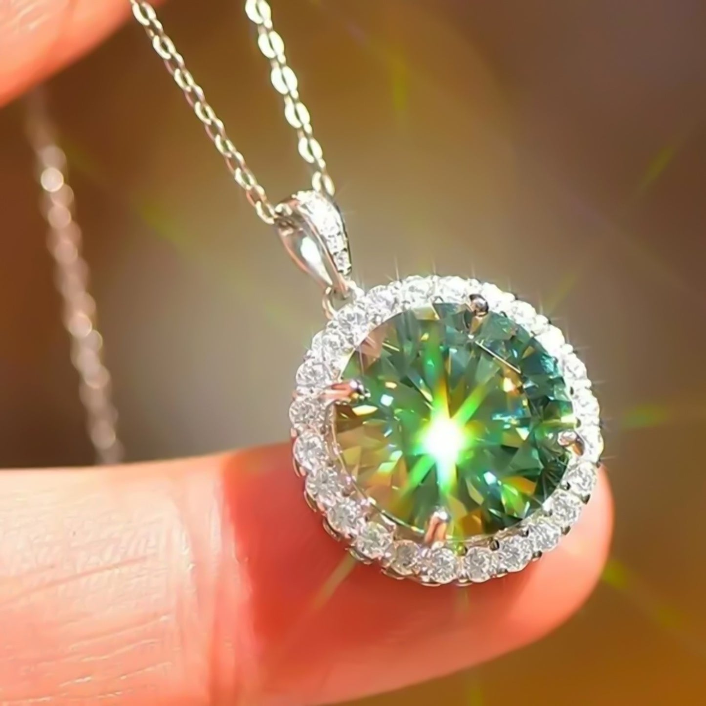 GEMHUB & CO. 8 Ct round cut blue lab-grown diamond pendant with halo setting in 18k gold vermeil.