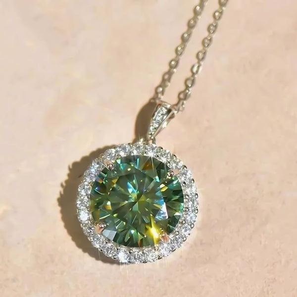 GEMHUB & CO. 8 Ct round cut blue lab grown diamond pendant with halo setting in 18k gold vermeil.