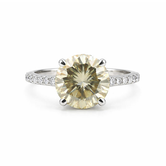 GEMHUB & CO. 2.90 Ct round cut champagne lab grown diamond ring with pavé band, 18k gold vermeil.