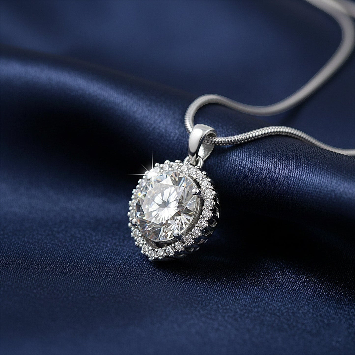 GEMHUB & CO. 3.50 Ct round cut lab grown diamond pendant with halo setting in 18k gold vermeil.