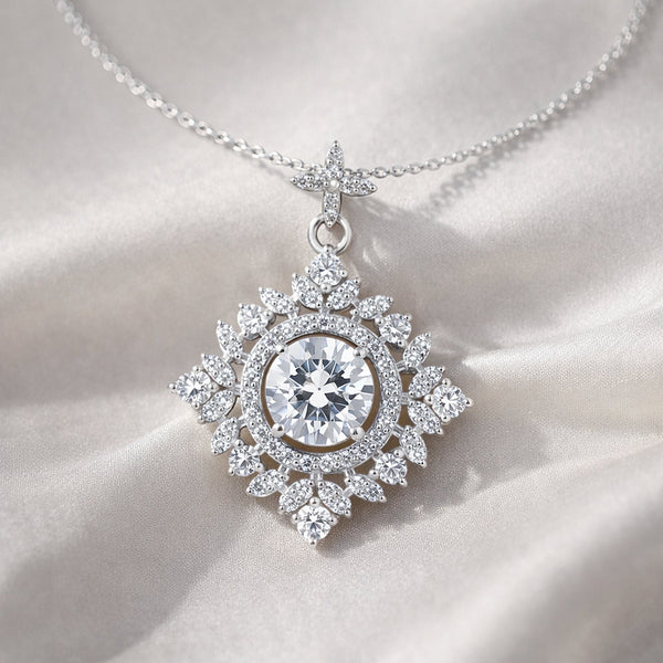 GEMHUB & CO. 5 Ct round cut lab grown diamond pendant in 18k gold vermeil with VS1 clarity.