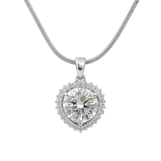 GEMHUB & CO. 3.50 Ct round cut lab grown diamond pendant with halo setting, 18k gold vermeil.