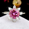 GEMHUB & CO. 2.5ct round pink moissanite solitaire ring with accent stones, 18K gold plated vermeil over sterling silver.