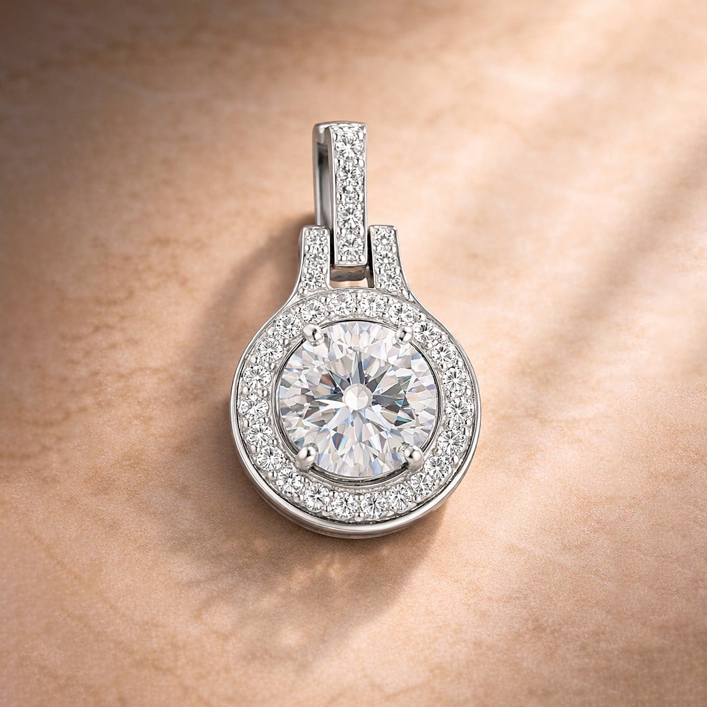 GEMHUB & CO. 2.50 Ct round cut lab grown diamond pendant in 18k gold vermeil with VS1 clarity.