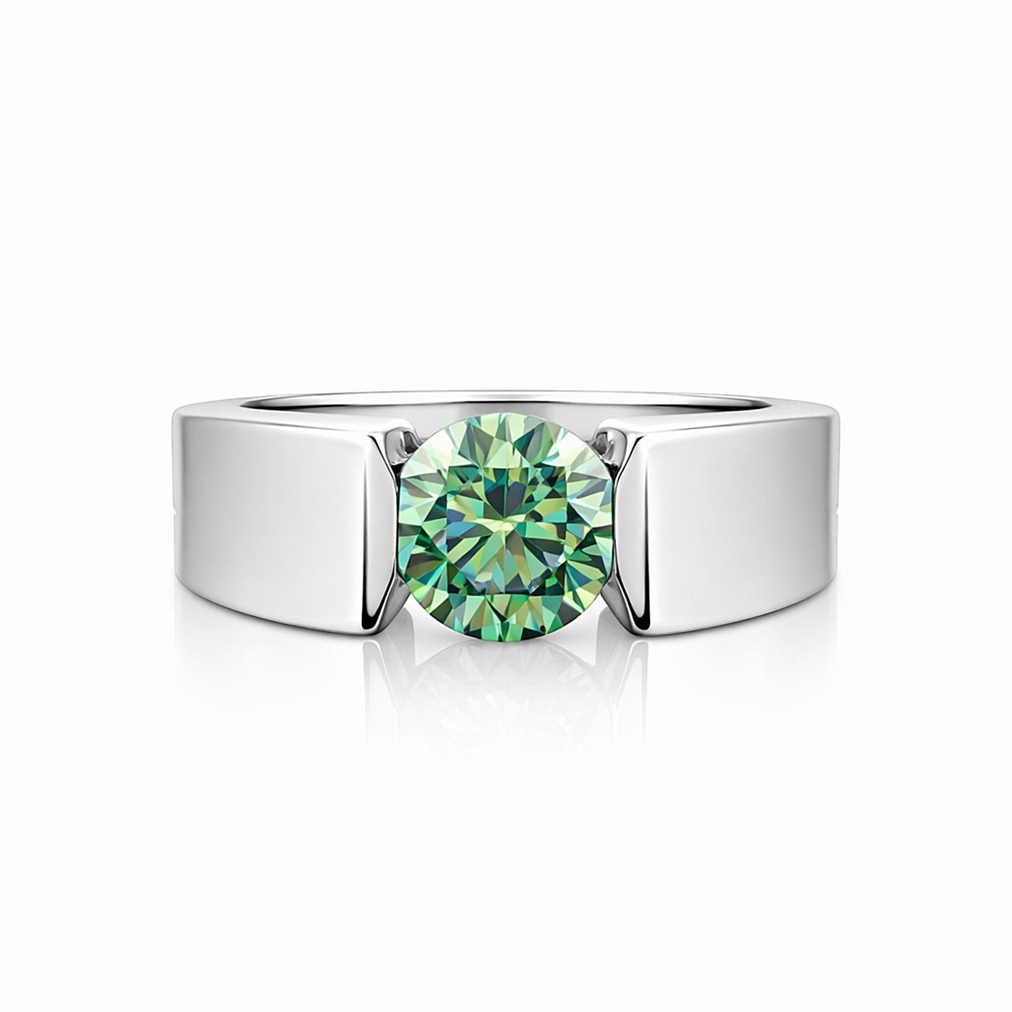 GEMHUB & CO. 2.00 Ct round cut green lab grown diamond ring, VS1 clarity, 18k gold vermeil.
