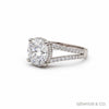 Side profile of round diamond ring with split-shank pavé gold vermeil band
