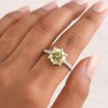 GEMHUB & CO. 3.45 Ct round cut champagne lab grown diamond ring with VS1 clarity set in 18k gold vermeil on a hand.