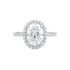 GEMHUB & CO. 3.00 Ct oval cut lab grown diamond ring with VS1 clarity, set in 18k gold vermeil with a diamond halo.