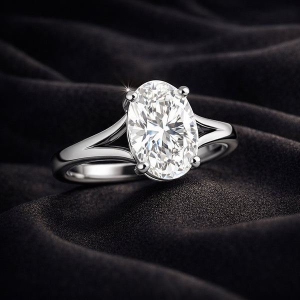 GEMHUB & CO. 3 Ct oval cut lab-grown diamond ring in 18k gold vermeil with VS1 clarity.
