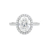 GEMHUB & CO. 3.00 Ct oval cut lab grown diamond ring with VS1 clarity, set in 18k gold vermeil with a diamond halo and band.