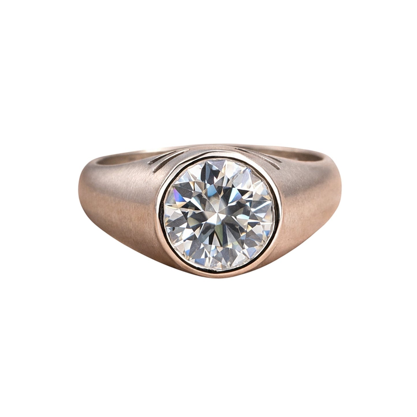 GEMHUB & CO. 3 Ct round cut lab grown diamond ring in 18k gold vermeil with VS1 clarity.