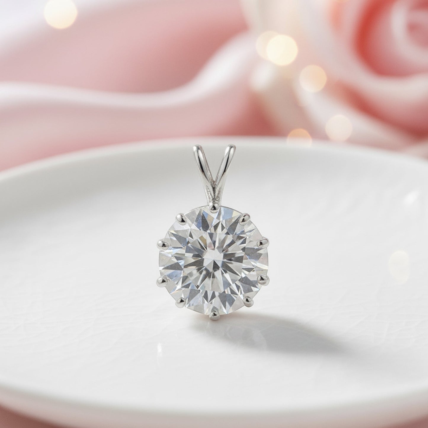 GEMHUB & CO. 4.00 Ct round cut lab grown diamond pendant in 18k gold vermeil, VS1 clarity, white color.