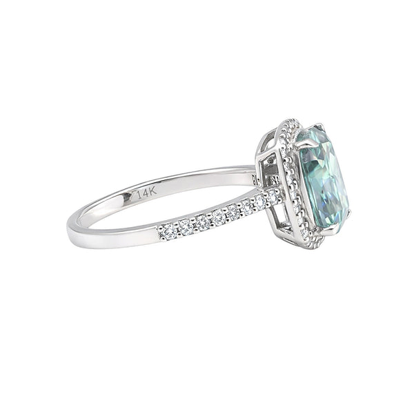 GEMHUB & CO. 5.00 Ct cushion cut blue lab grown diamond ring with halo setting, 18k gold vermeil band.