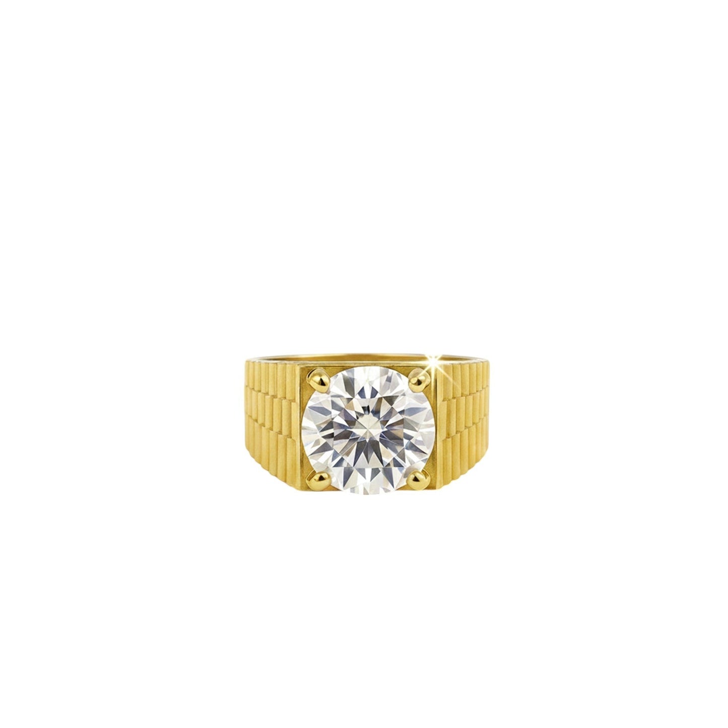 GEMHUB & CO. 5.00 Ct round cut lab grown diamond ring in 18k gold vermeil with VS1 clarity.