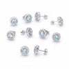 GEMHUB & CO. 5 pairs of round cut aqua sky aquamarine halo stud earrings in 925 sterling silver.