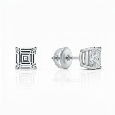 IGI F/VS 3 Ct Asscher Lab Created Grown Diamond Earrings 950 Platinum Screw