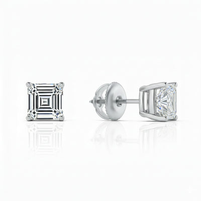 IGI F/VS 1 Ct Asscher Lab Created Grown Diamond Earrings 950 Platinum Screw